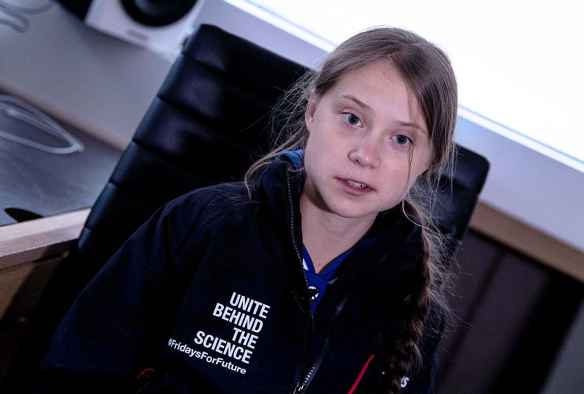 Swedish climate activist Greta Thunberg speaks to AFP during an interview aboard La Vagabonde, the boat she will be taking to return to Europe, in Hampton, Virginia, on November 12, 2019. - Swedish teen activist Greta Thunberg said November 12, 2019 that US President Donald Trump's climate change denialism was "so extreme" that it had helped galvanize the movement to halt long term planetary warming.  (NICHOLAS KAMM/AFP via Getty Images)