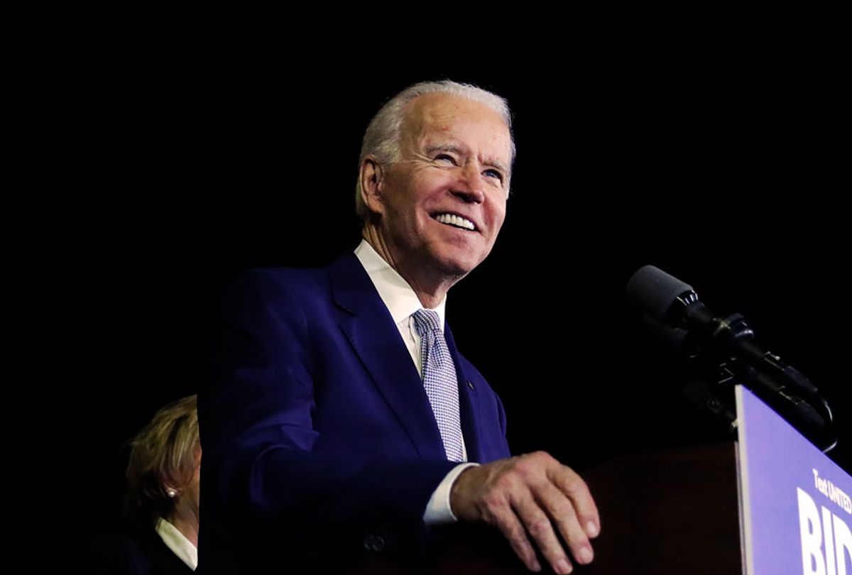 Democratic presidential candidate former Vice President Joe Biden, accompanied by his wife Jill, speaks during a primary election night rally Tuesday, March 3, 2020, in Los Angeles. (AP Photo/Marcio Jose Sanchez)