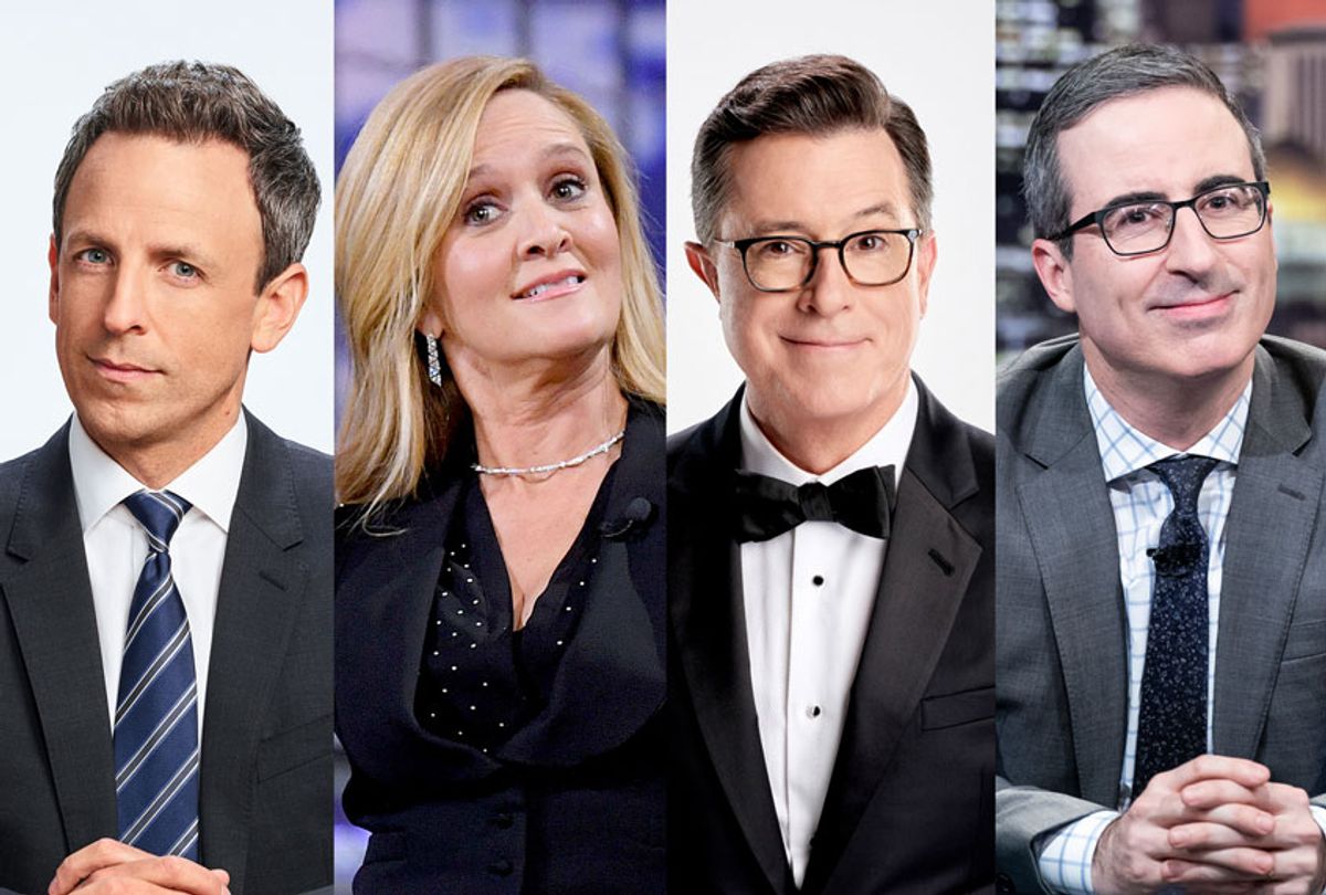 Seth Meyers, Samantha Bee, Stephen Colbert, and John Oliver (Dimitrios Kambouris/Getty Images/TBS/John Filo/CBS/Lloyd Bishop/NBC/HBO)