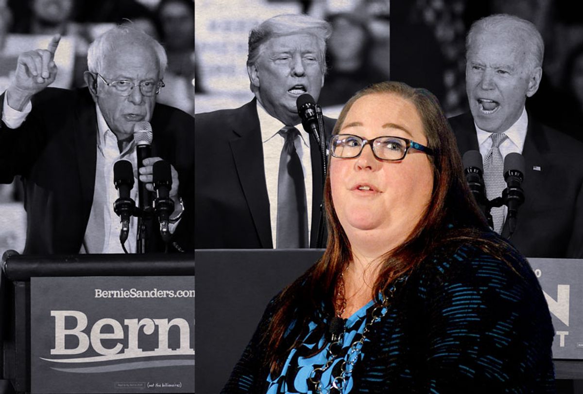 Rachel Bitecofer, Bernie Sanders, Donald Trump and Joe Biden (Getty Images/AP Photo/Salon)
