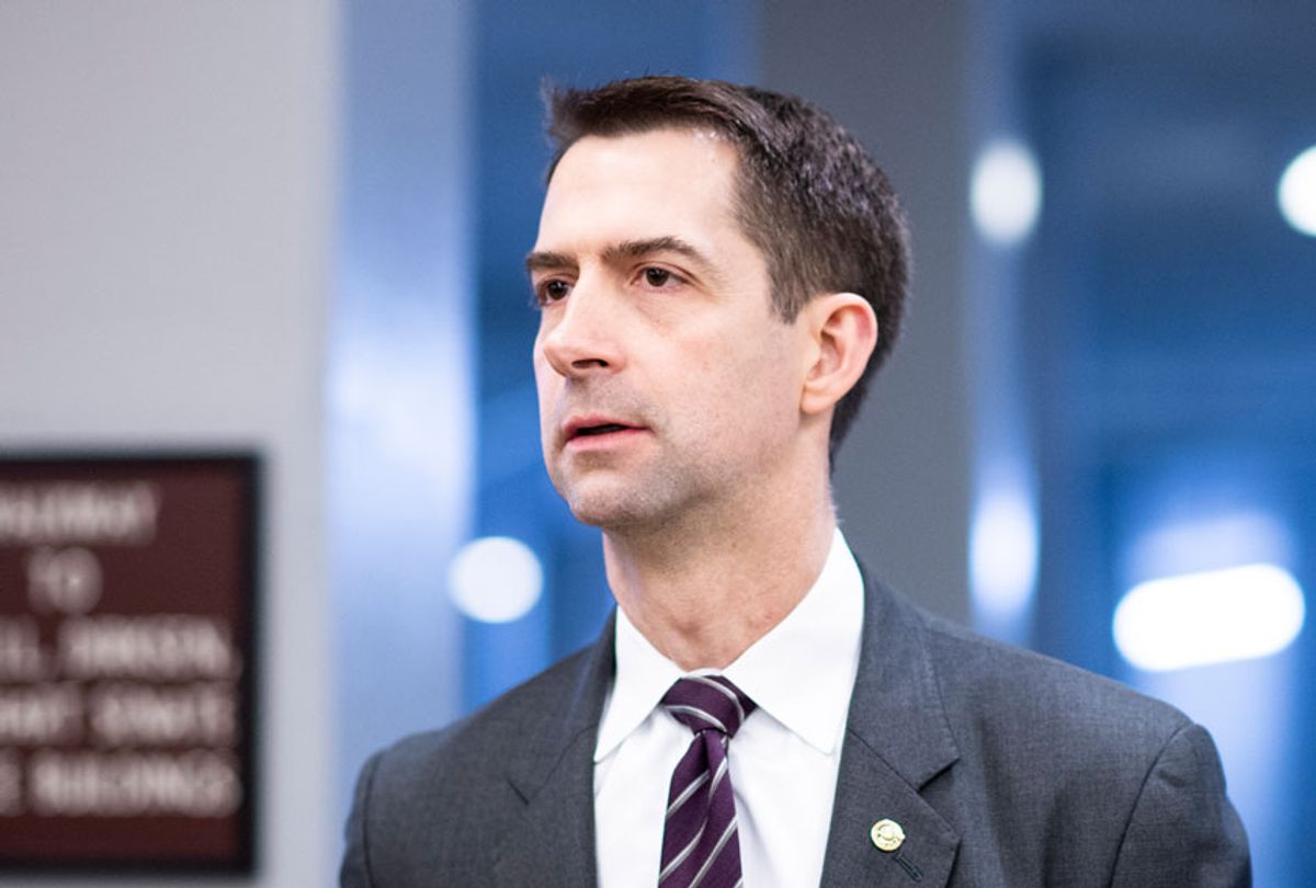 Sen. Tom Cotton, R-Ark., arrives in the Capitol for the Senate Republicans lunch on Tuesday, March 10, 2020 (Bill Clark/CQ-Roll Call, Inc via Getty Images)