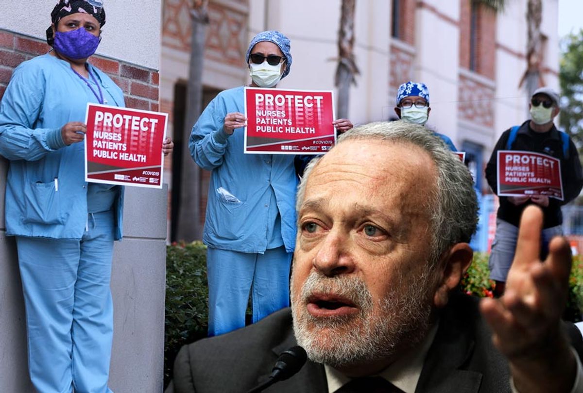 Robert Reich | Registered nurses and health care workers protest a lack of personal protective equipment (PPE) available for frontline workers amid the coronavirus pandemic (Win McNamee/Mario Tama/Getty Images)