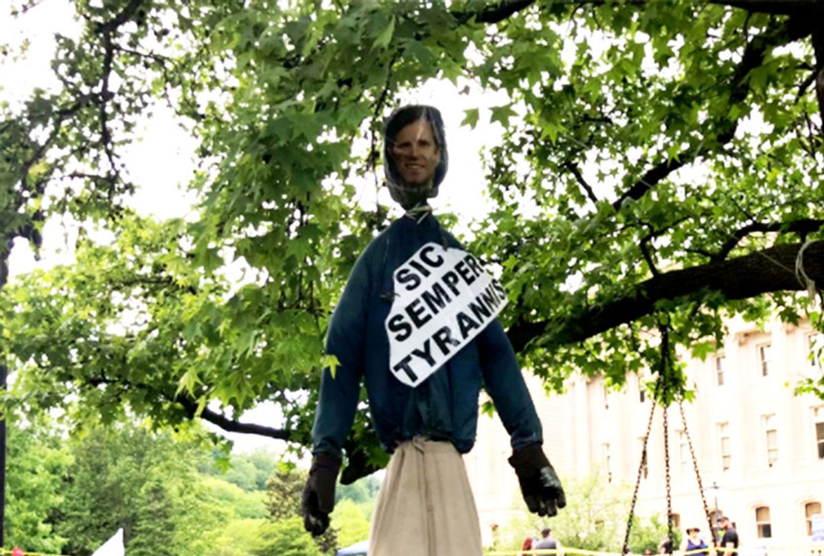 Several people hung Gov. Andy Beshear in effigy. (Twitter/@ladd_sarah)