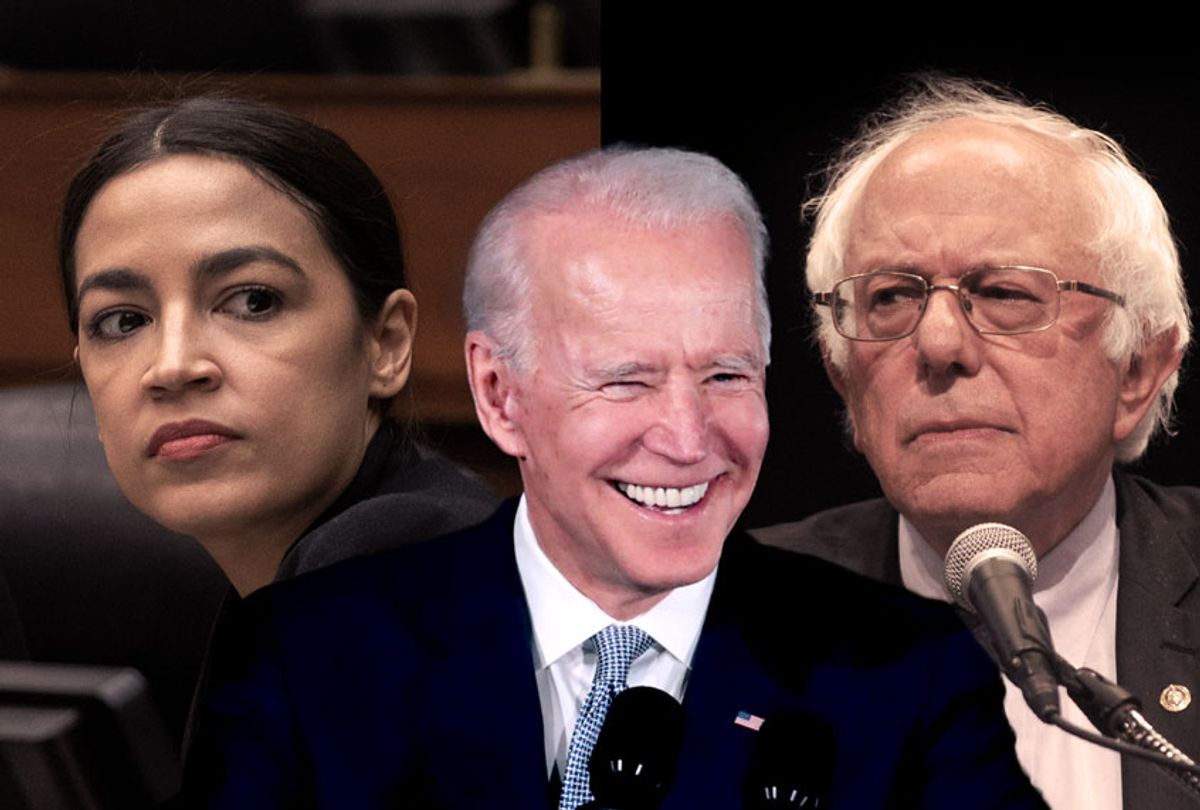 Joe Biden, Alexandria Ocasio-Cortez, and Bernie Sanders (AP Photo/Salon)