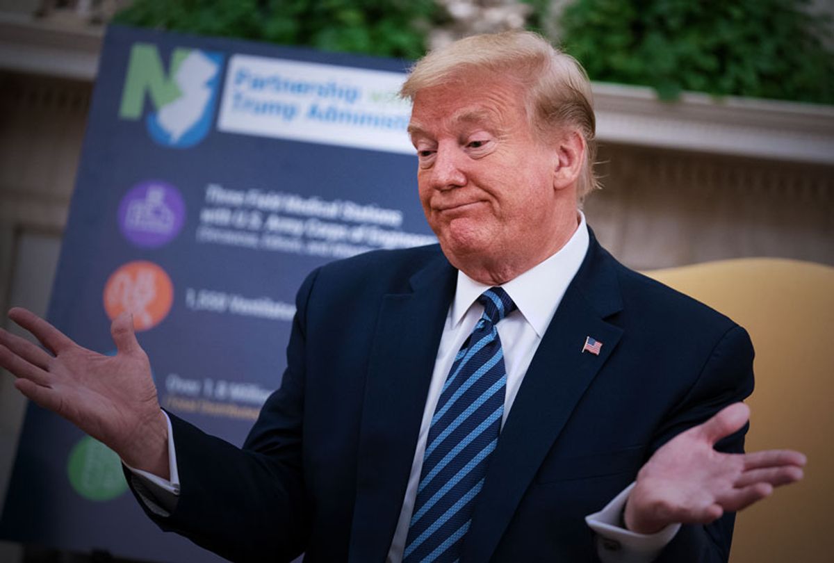 President Donald Trump reacts to a reporter's question as he speaks about protecting seniors, and the coronavirus, in the East Room of the White House, Thursday, April 30, 2020, in Washington. (AP Photo/Alex Brandon)