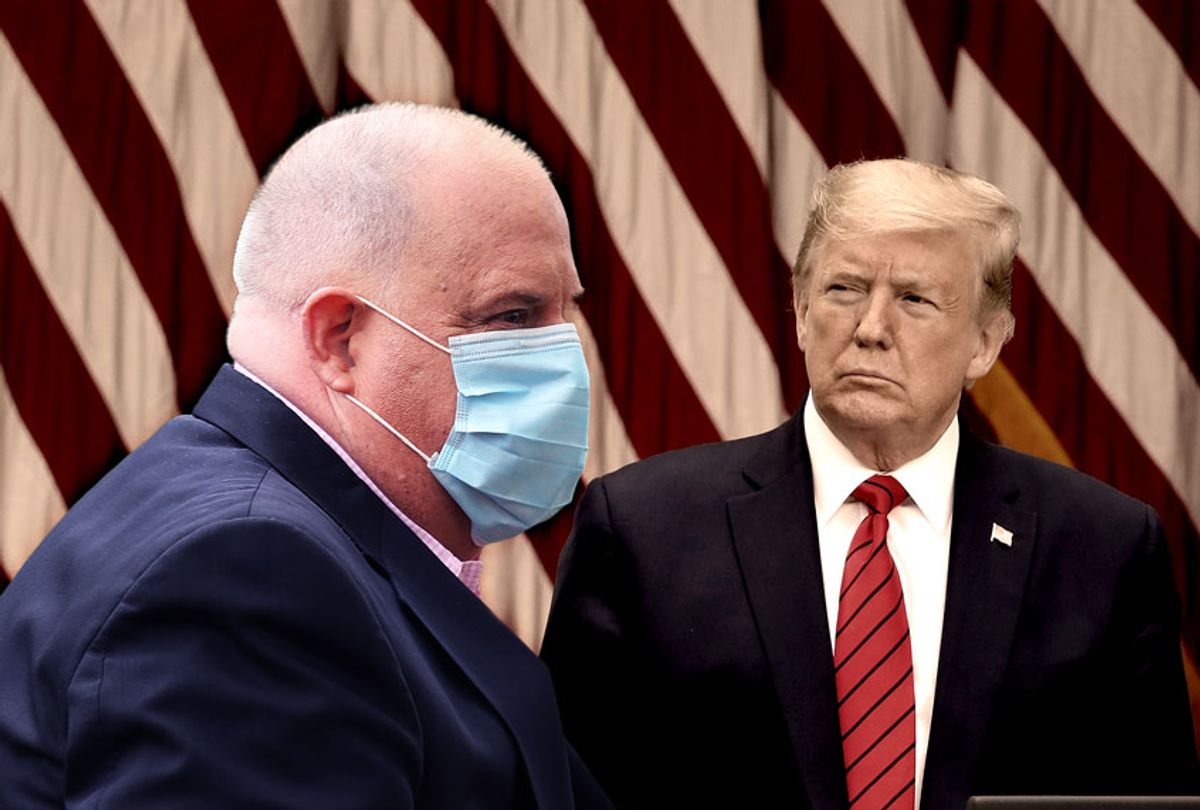 Larry Hogan, wearing a mask, and Donald Trump, not (Salon/Getty Images/AP Photo)