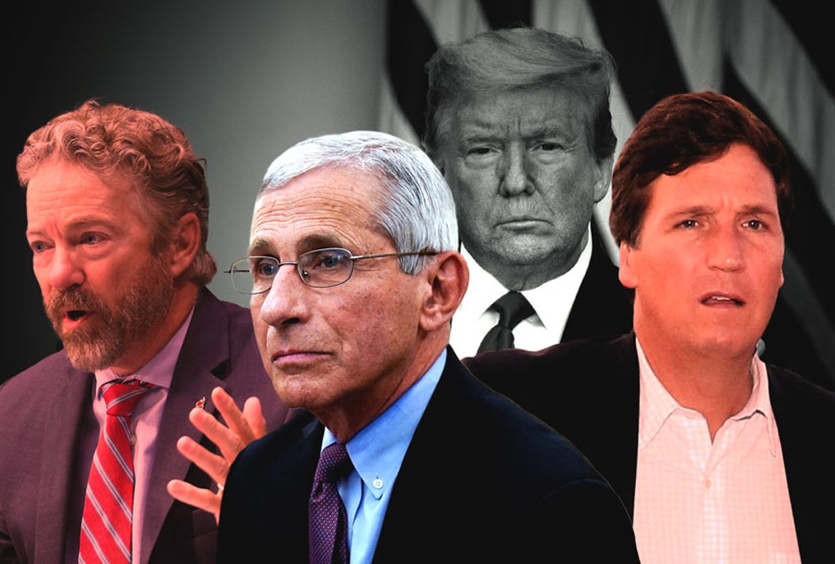 President Donald Trump, Sen. Rand Paul, Tucker Carlson, and Director of the National Institute of Allergy and Infectious Diseases Dr. Anthony Fauci (Photo illustration by Salon/AP Photo/Getty Images)