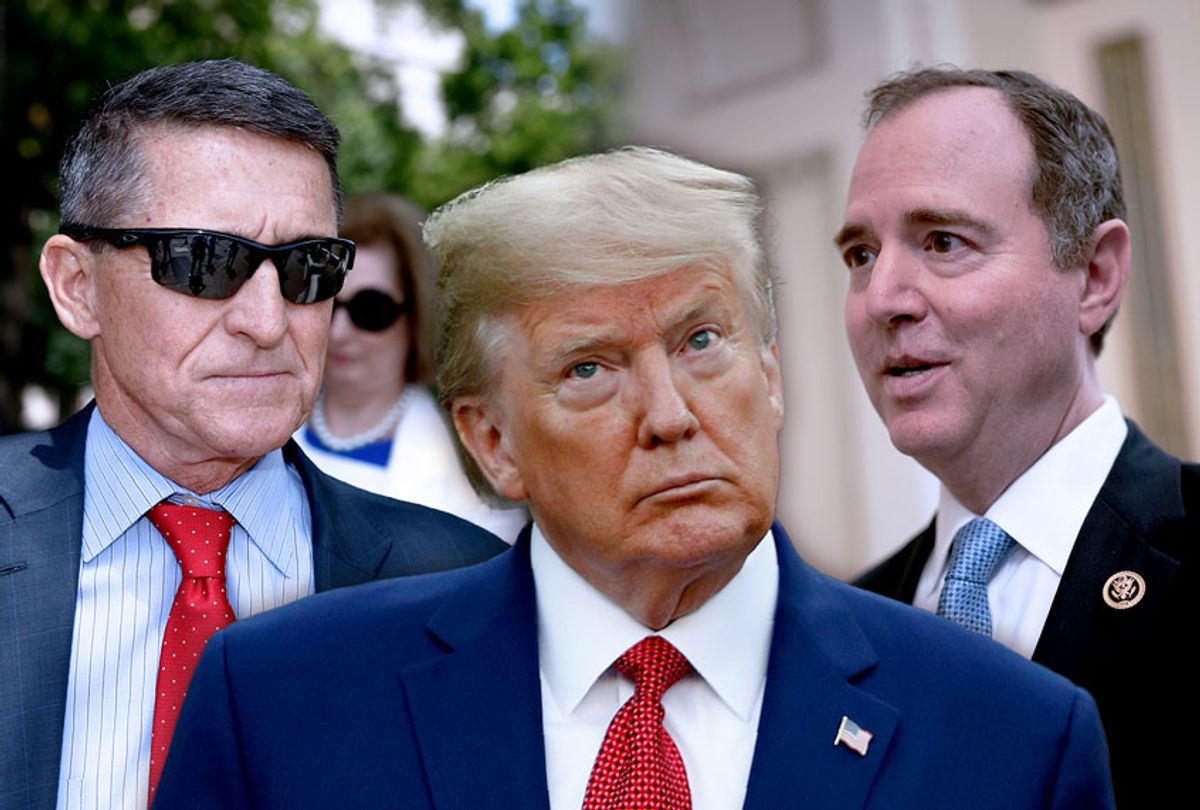 Michael Flynn, Donald Trump and Adam Schiff (Photo illustration by Salon/AP Photo/Patrick Semansky/J. Scott Applewhite)