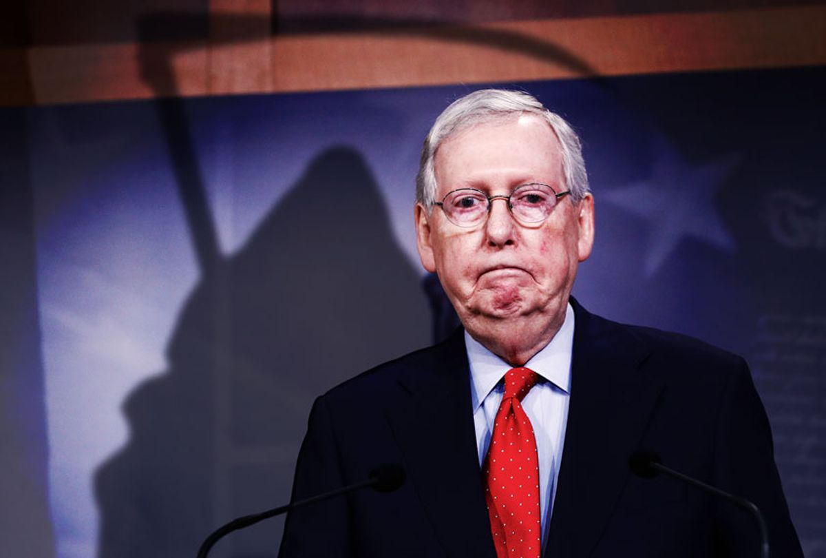 Mitch McConnell, with the shadow of a grim reaper (Photo illustration by Salon/Getty Images/AP Photo)