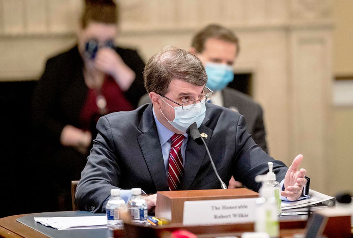 Veterans Affairs Secretary Robert Wilkie testifies during a House Appropriations Subcommittee on Military Construction, Veterans Affairs, and Related Agencies hearing on Capitol Hill about the Department of Veterans Affairs response to COVID-19 on May 28, 2020 in Washington, DC. (Andrew Harnik-Pool/Getty Images)