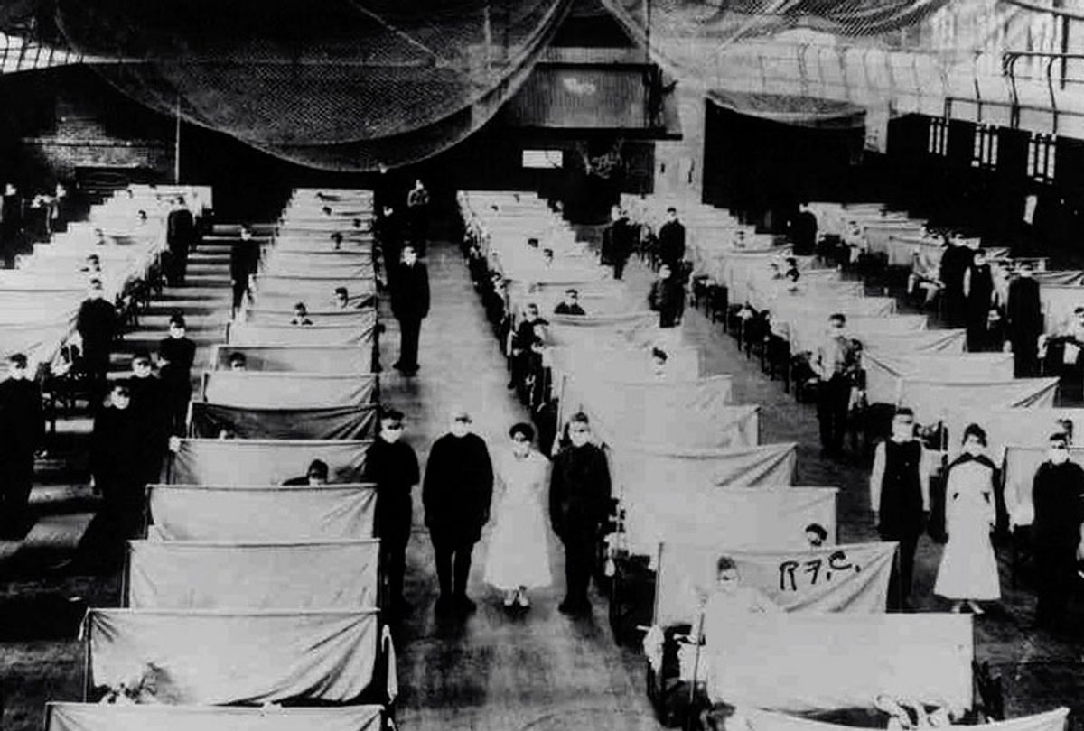 Warehouses that were converted to keep the infected people quarantined. The patients are suffering from the 1918 Influenza pandemic. (Universal History Archive/Universal Images Group via Getty Images)