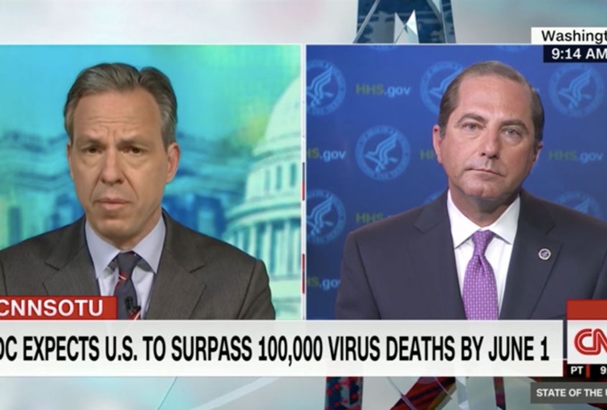 Jake Tapper presses Health and Human Services Secretary Alex Azar about the high death toll in the US from Covid-19. (CNN)