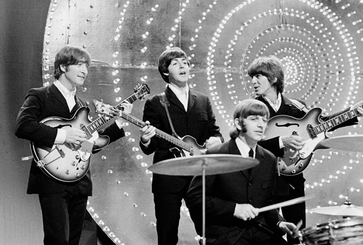 The Beatles perform 'Rain' and 'Paperback Writer' on BBC TV show 'Top Of The Pops' in London on 16th June 1966 (Mark and Colleen Hayward/Redferns)