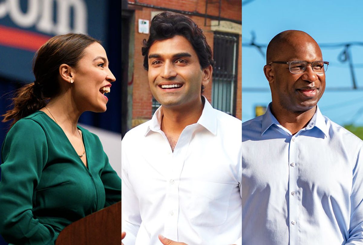 Alexandria Ocasio-Cortez, Suraj Patel and Jamaal Bowman (Getty Images/Suraj Patel for Congress/Salon)