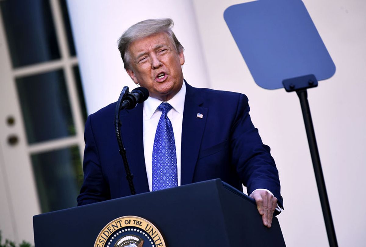US President Donald Trump delivers remarks in front of the media in the Rose Garden of the White House in Washington, DC on June 1, 2020. (BRENDAN SMIALOWSKI/AFP via Getty Images)