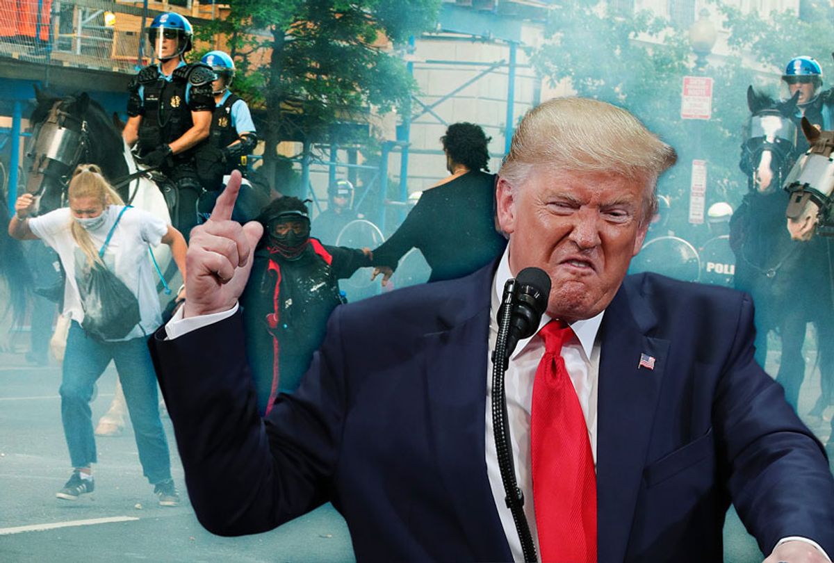 Donald Trump | Protestors are tear gassed as the police disperse them near the White House on June 1, 2020 as demonstrations against George Floyd's death continue. (Photo illustration by Salon/Getty Images)