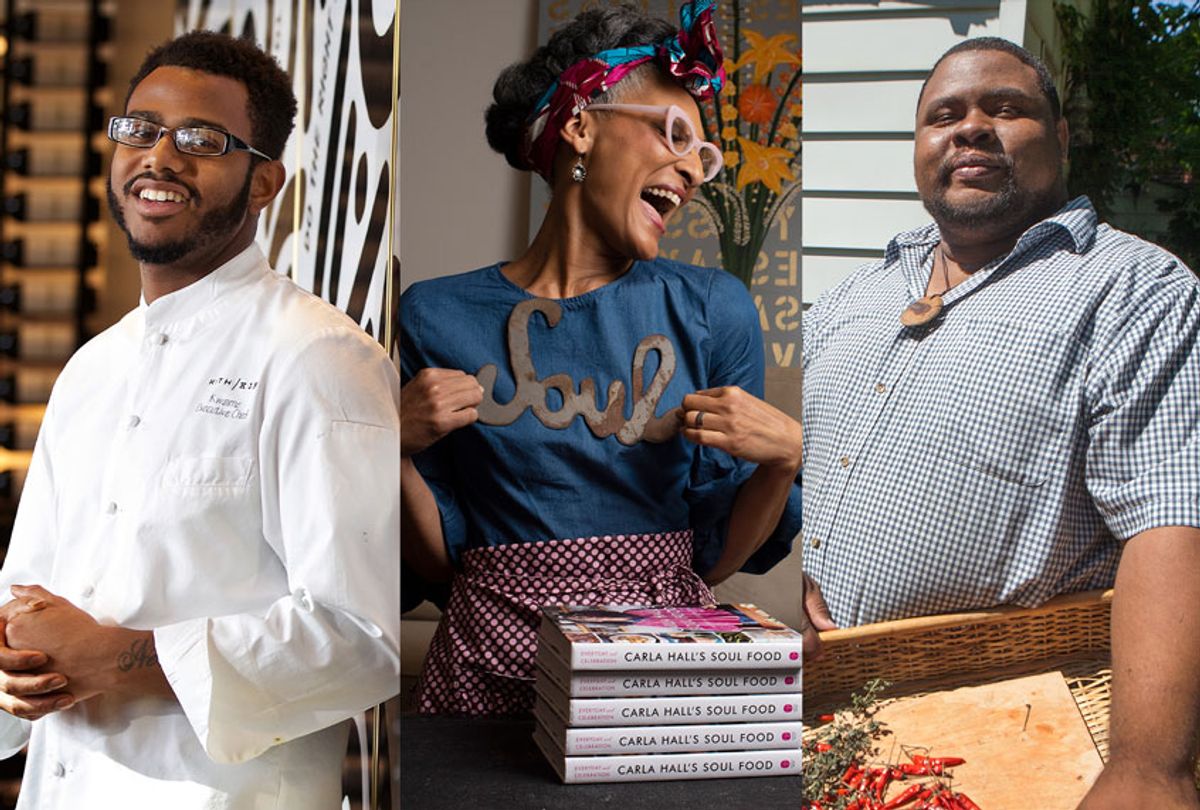 Kwame Onwuachi, Carla Hall and Michael Twitty (Getty Images/Salon)