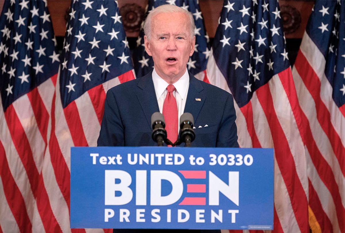 Former vice president and Democratic presidential candidate Joe Biden speaks about the unrest across the country from Philadelphia City Hall on June 2, 2020, in Philadelphia, Pennsylvania, contrasting his leadership style with that of US President Donald Trump, and calling George Floyd's death "a wake-up call for our nation." (JIM WATSON/AFP via Getty Images)