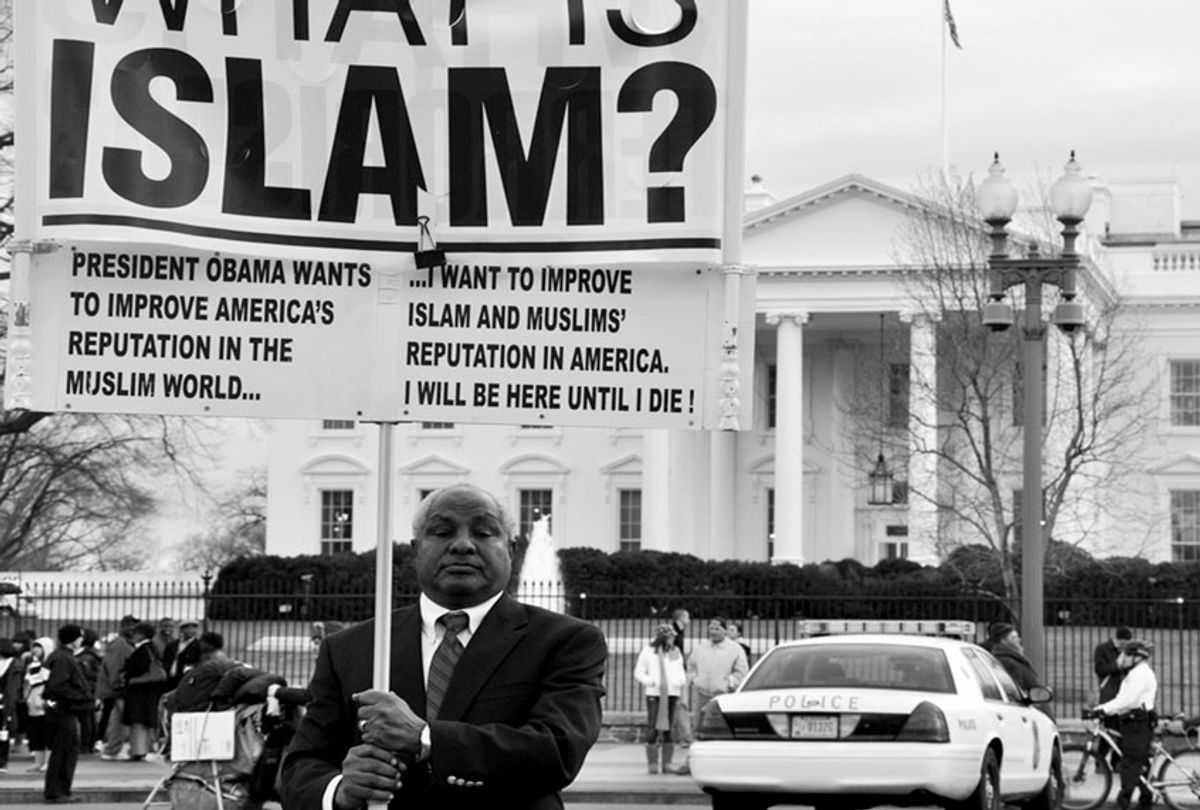 Mohammad Ali Salih on the Lafayette Square side of the white house on 1/15/10 to run with his oped on his "jihad" in front of the white house (Getty Images/The Washington Post)