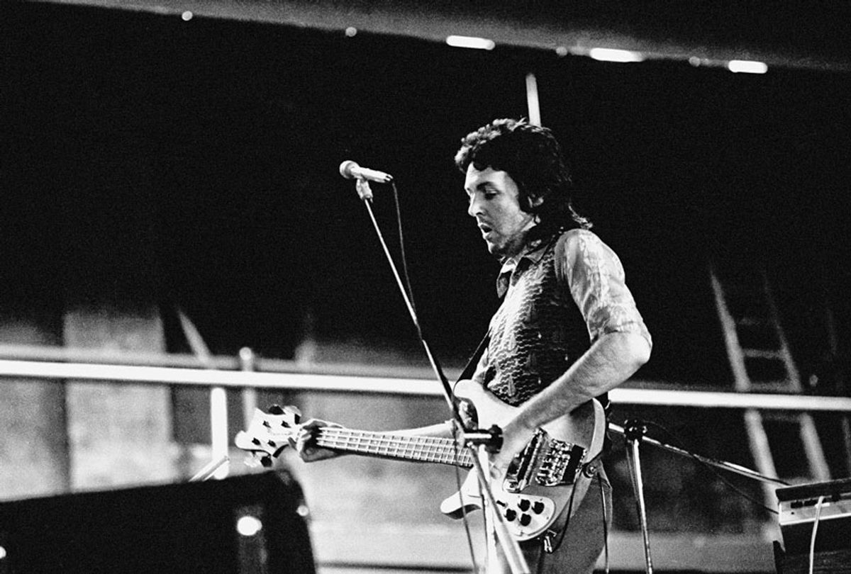English singer-songwriter Paul McCartney rehearsing with his band Wings before their British Tour, 7th April 1973. (Jack Kay/Daily Express/Hulton Archive/Getty Images)