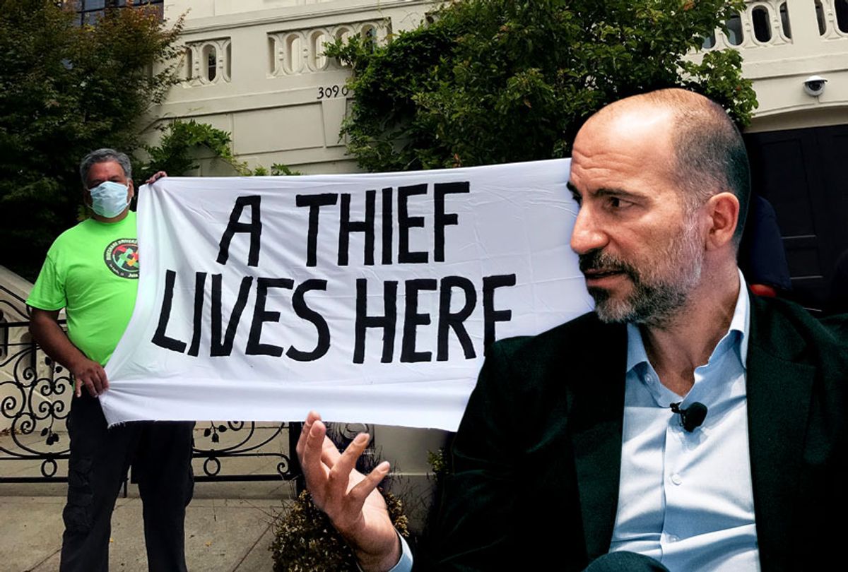 Protest outside Uber CEO Dara Khosrowshahi's house in San Fransisco (Getty Images/Salon/Nicole Karlis)