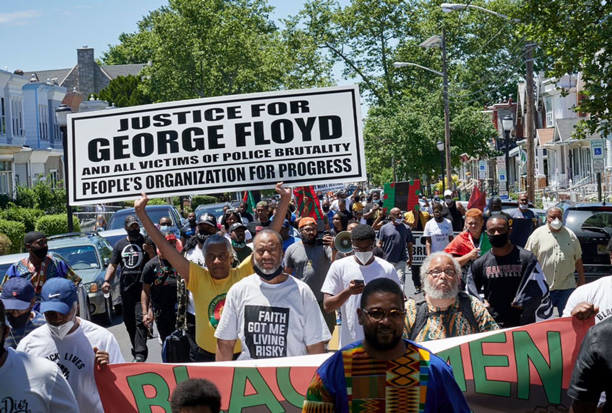 Community members take part in a Black Lives Matter protest, organized by Black Men Rising, in Camden, NJ on June 13, 2020.  (Bastiaan Slabbers/NurPhoto via Getty Images)