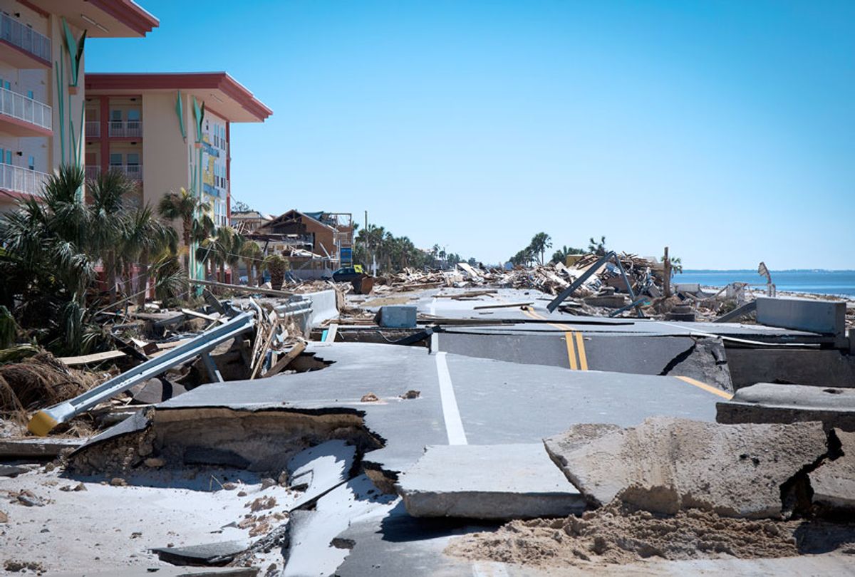 A collapsed bridge in Mexico Beach, Florida on October 12, 2018, two days after Hurricane Michael struck. (Charlotte Kesl for The Washington Post via Getty Images)