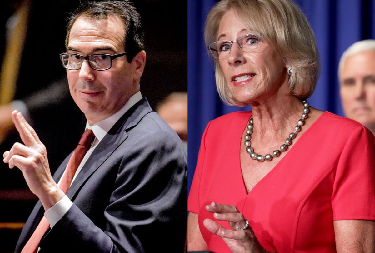 Treasury Secretary Steven Mnuchin and Secretary of Education Betsy DeVos (Getty Images/Salon)