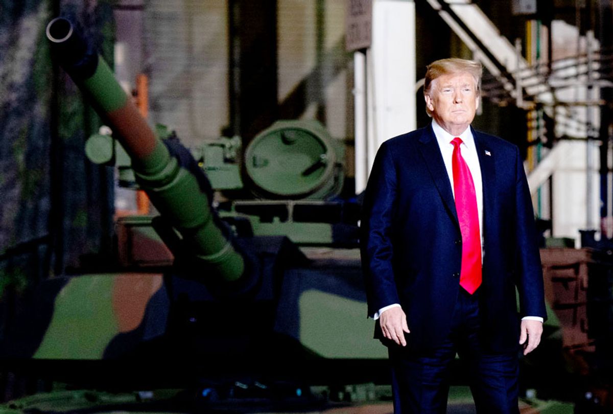 US President Donald Trump arrives to speak after touring the Lima Army Tank Plant at Joint Systems Manufacturing in Lima, Ohio, March 20, 2019. (Saul Loeb/AFP via Getty Images)