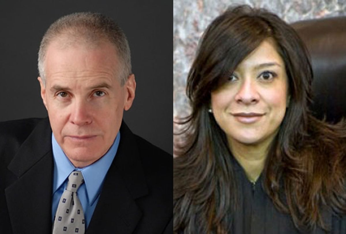 Roy Den Hollander and Judge Esther Salas (Salon/Rutgers University/Roy Den Hollander)