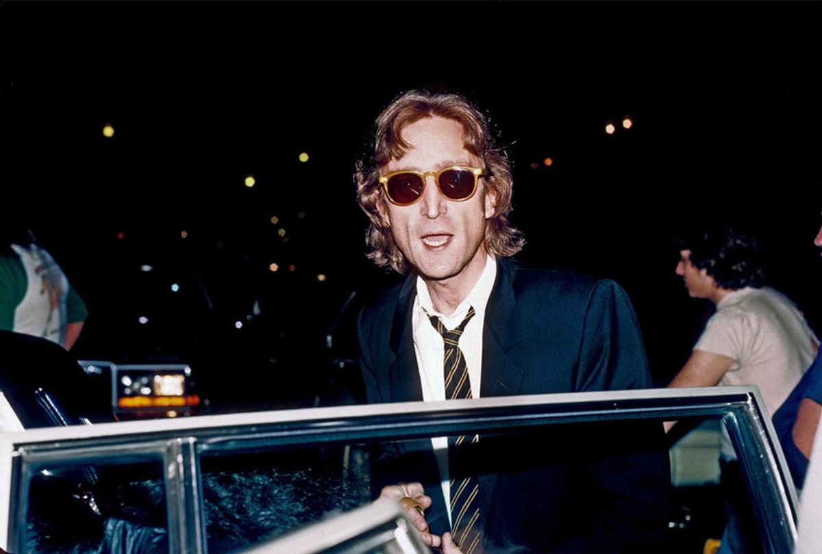 Former Beatle John Lennon arrives at the Times Square recording studio 'The Hit Factory' before a recording session of his final album 'Double Fanasy' in August 1980 in New York City, New York. (Vinnie Zuffante/Michael Ochs Archives/Getty Images)