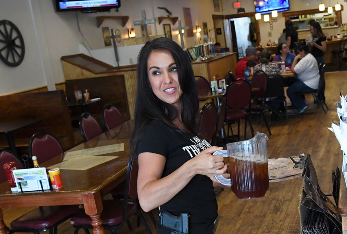 Lauren Boebert, owner of the Shooters Grill, has gained national attention for her decision to encourage her staff to carry a firearm during work on May 29, 2018 in Rifle, Colorado. (RJ Sangosti/The Denver Post via Getty Images))