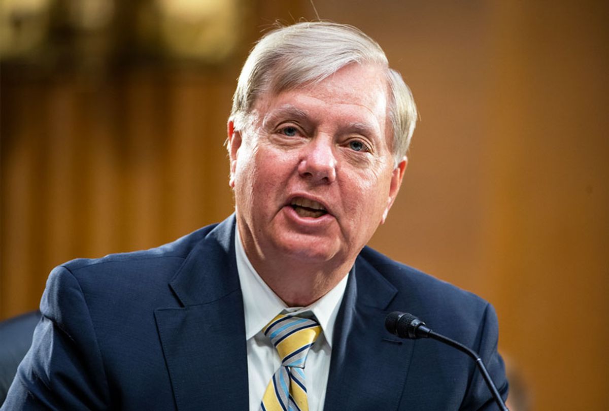 Sen. Lindsey Graham (R-SC) questions U.S. Secretary of State Mike Pompeo during a Senate Foreign Relations committee hearing on the State Department's 2021 budget in the Dirksen Senate Office Building on July 30, 2020 in Washington, DC. (Jim Lo Scalzo-Pool/Getty Images)