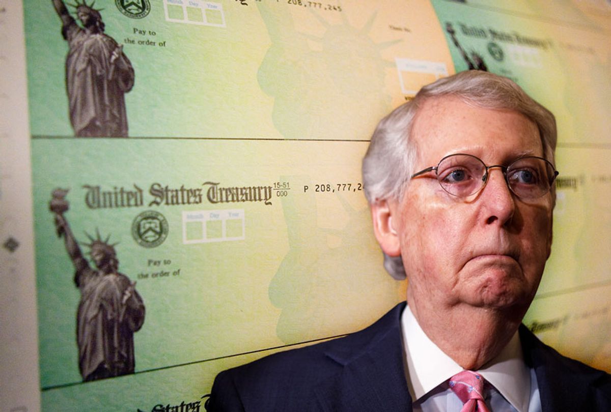 Senate Majority Leader Mitch McConnell | Economic Stimulus Checks Printed (Getty Images/Salon)