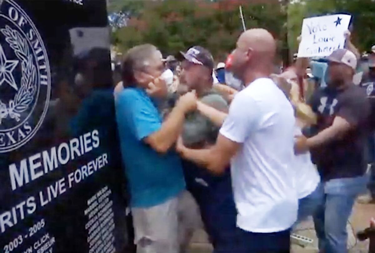 Louie Gohmert supporter choking out one of the attendees at the Tyler rally. (KETKnbc)