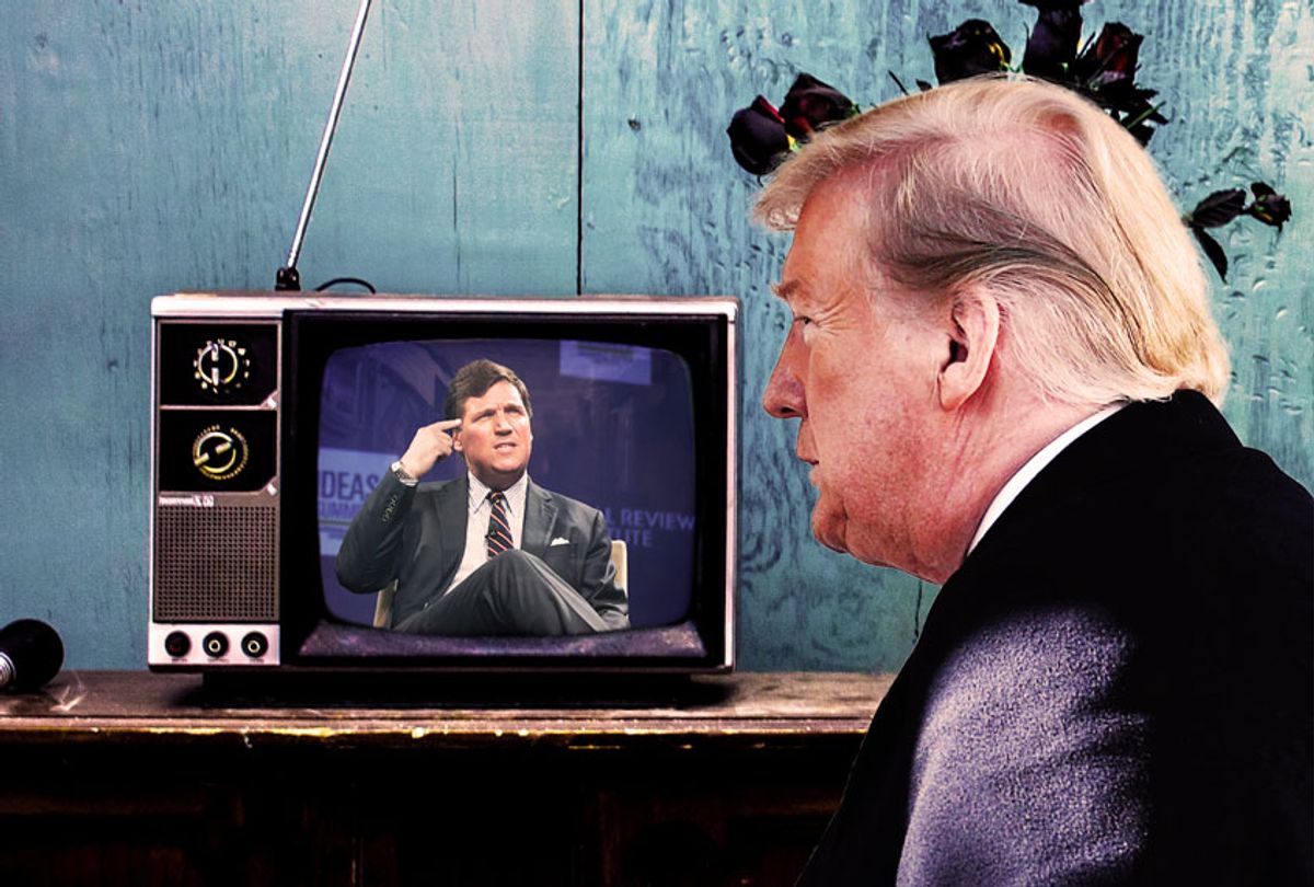 Donald Trump watching Tucker Carlson (Photo illustration by Salon/Getty Images)