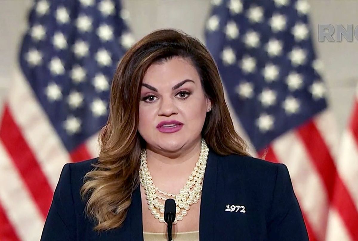 In this screenshot from the RNC’s livestream of the 2020 Republican National Convention, anti-abortion activist Abby Johnson addresses the virtual convention on August 25, 2020. (Courtesy of the Committee on Arrangements for the 2020 Republican National Committee via Getty Images)