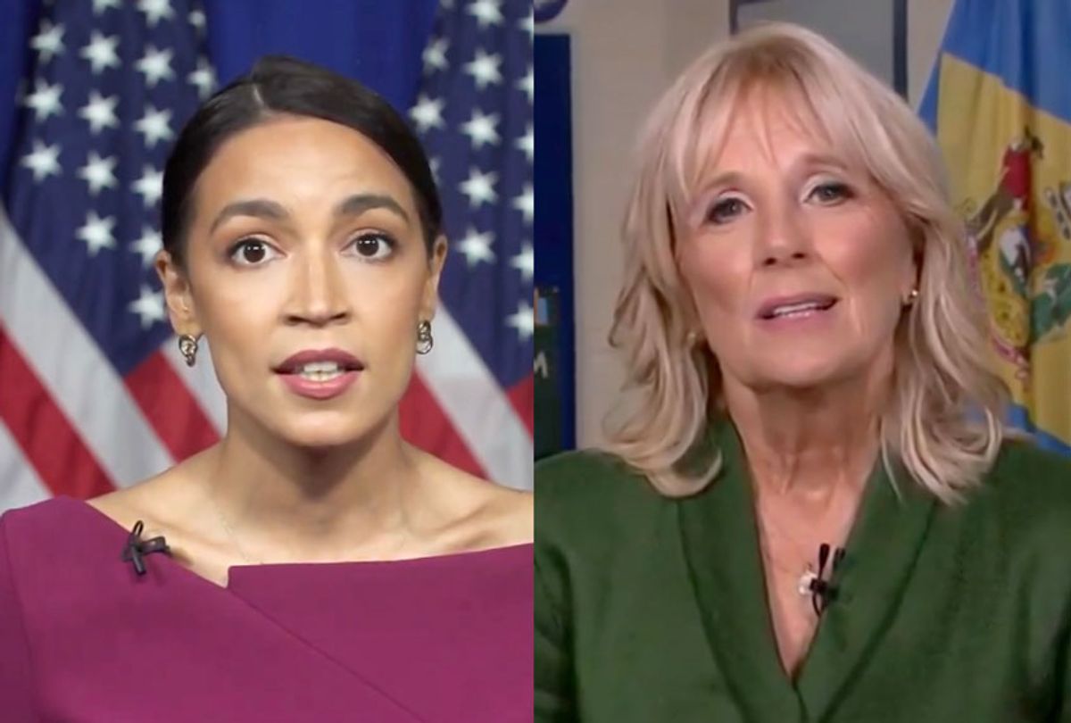 Alexandria Ocasio-Cortez and Jill Biden (Photo illustration by Salon/Getty Images)