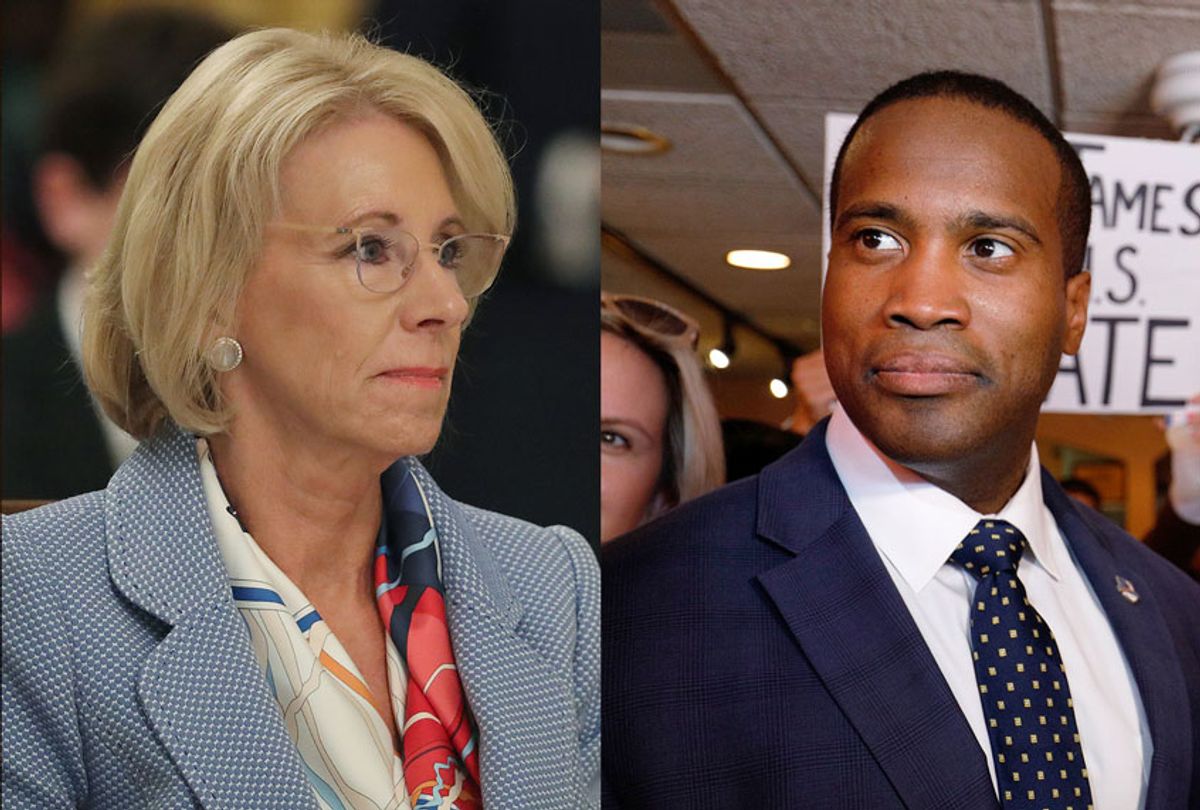 Betsy DeVos and John James (Getty Images/Salon)