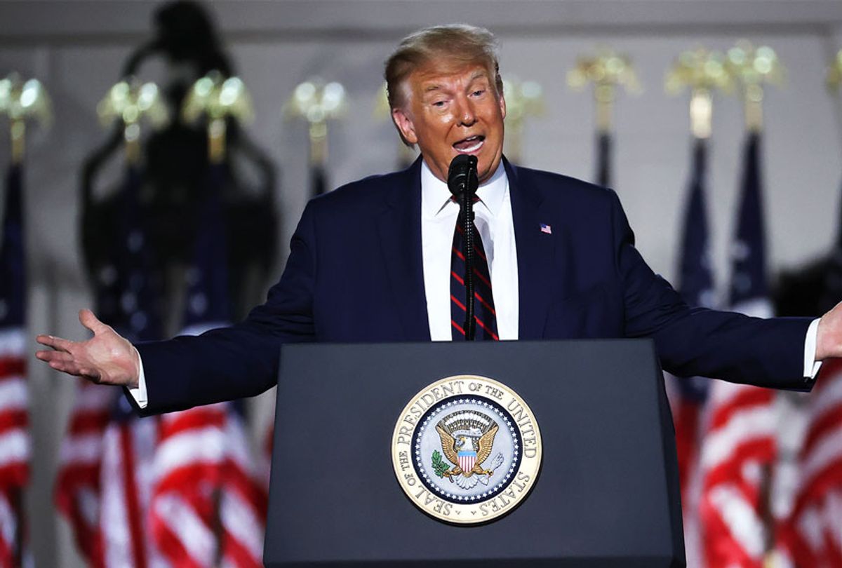 U.S. President Donald Trump delivers his acceptance speech for the Republican presidential nomination on the South Lawn of the White House August 27, 2020 in Washington, DC. Trump gave the speech in front of 1500 invited guests. (Chip Somodevilla/Getty Images)