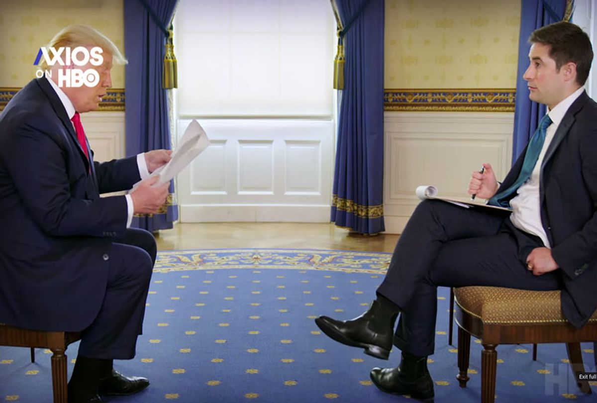 President Donald Trump discusses data around COVID-19 cases in the U.S. with Axios National Political Correspondent Jonathan Swan. (Axios/HBO)