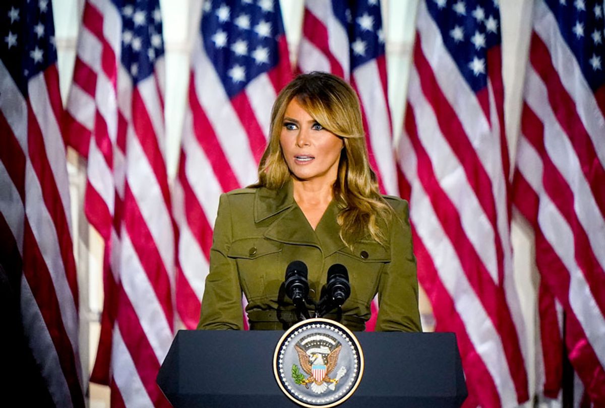 First Lady Melania Trump speaks during the Republican National Convention filmed in the Rose Garden at the White House on Tuesday, Aug 25, 2020 in Washington, DC. (Jabin Botsford/The Washington Post via Getty Images)