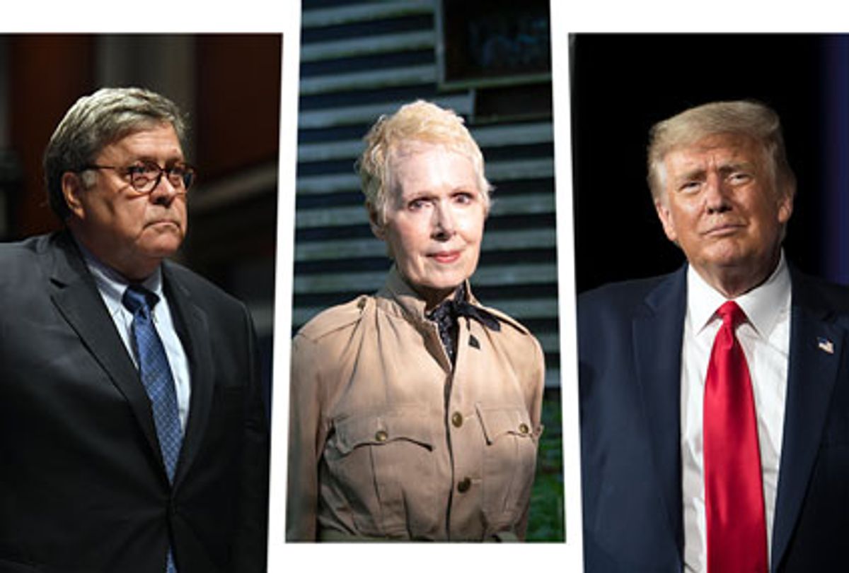 Bill Barr, E. Jean Carroll and Donald Trump (Photo illustration by Salon/Getty Images)