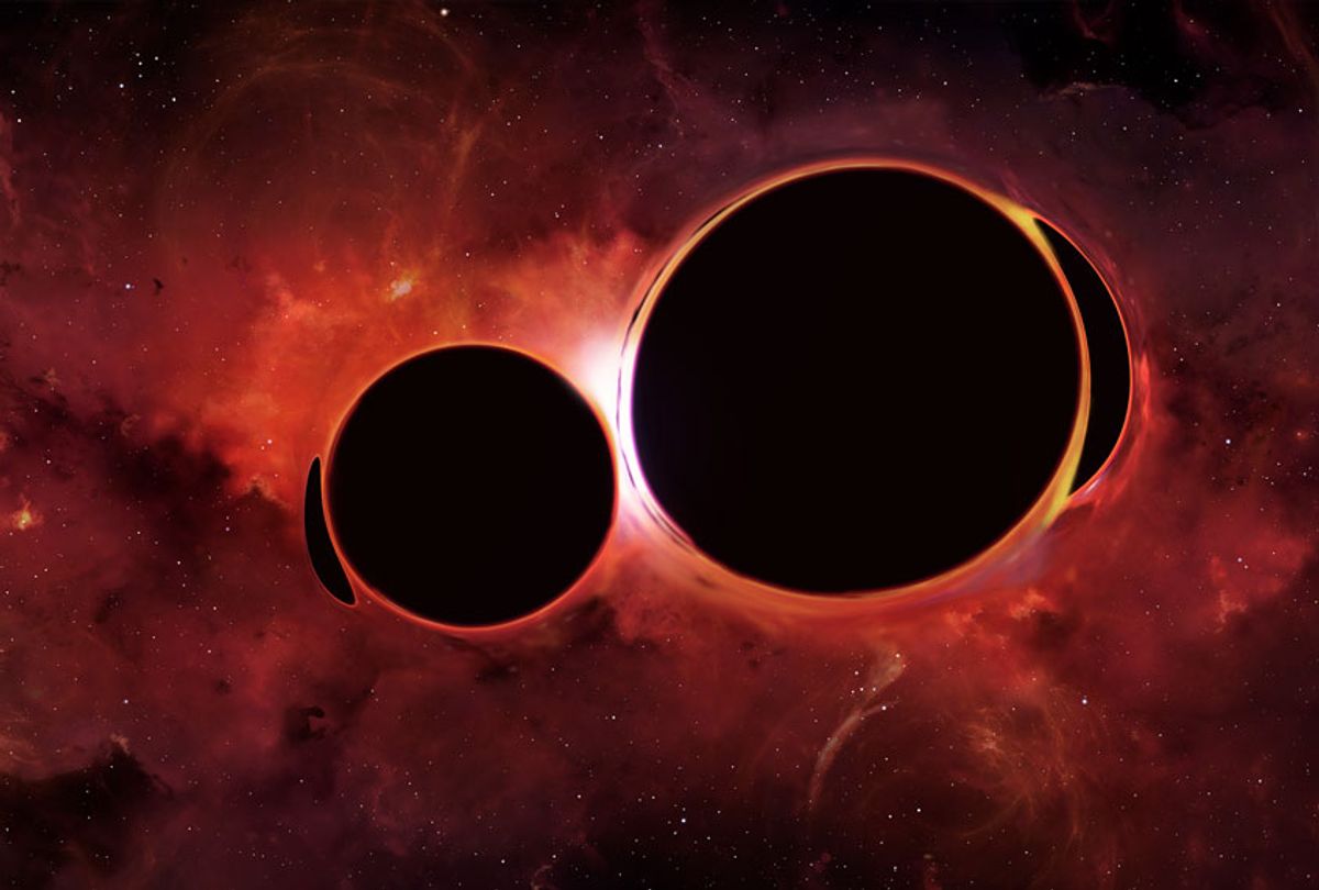 Illustration of two black holes orbiting each other (Getty Images)