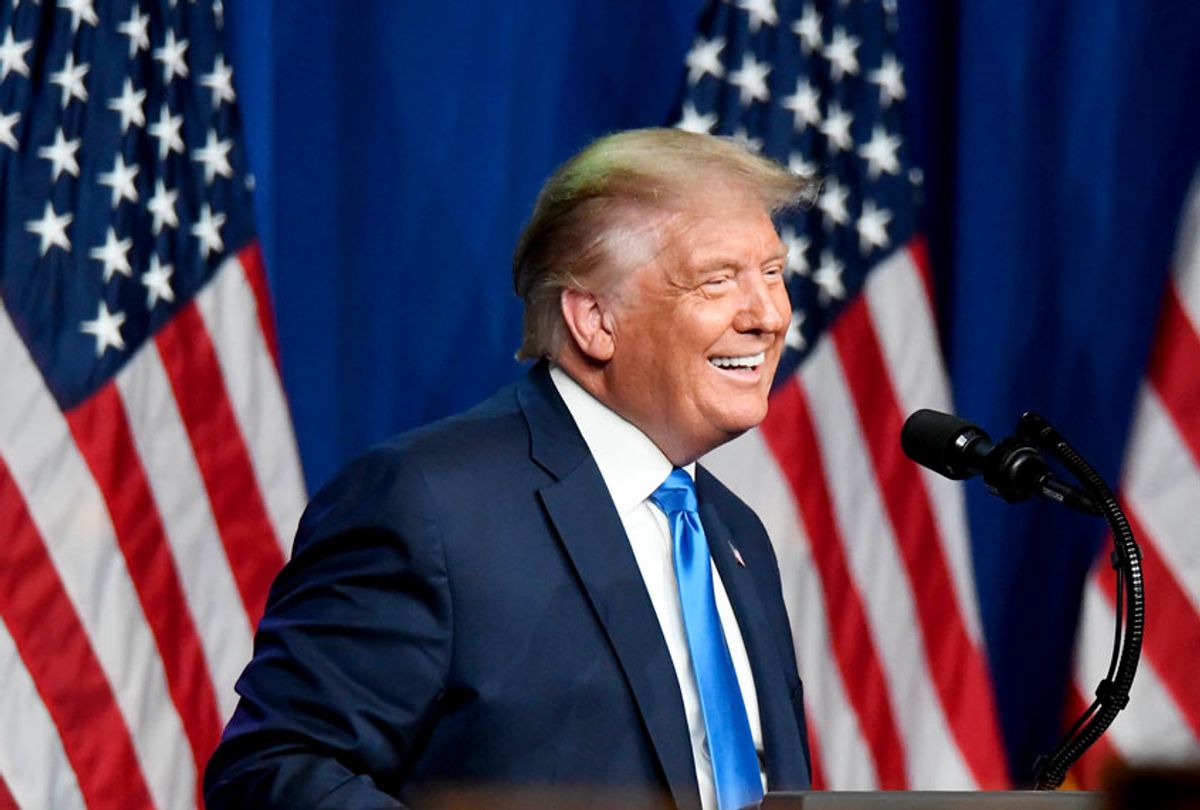 President Donald J. Trump smiles while addressing delegates on the first day of the Republican National Convention at the Charlotte Convention Center on August 24, 2020 in Charlotte, North Carolina. The four-day event is themed "Honoring the Great American Story." (David T. Foster III-Pool/Getty Images)