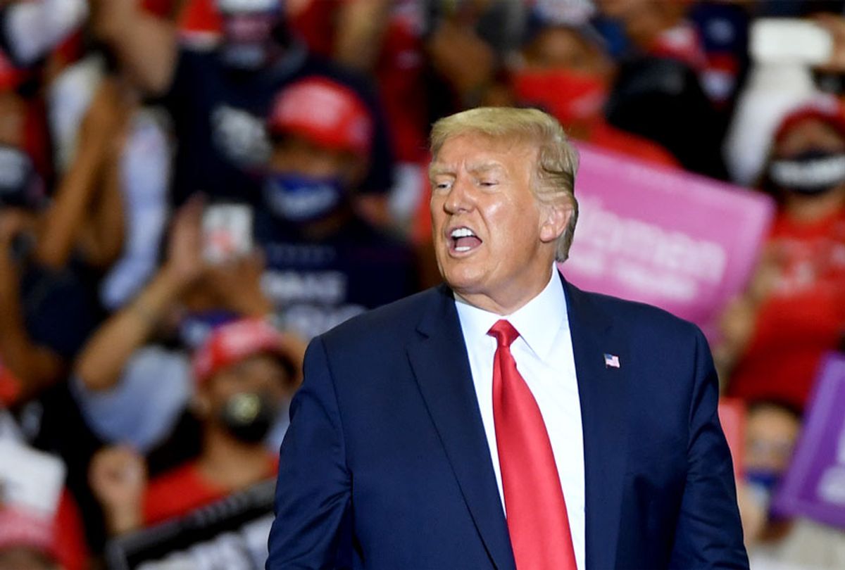 U.S. President Donald Trump leaves the stage after speaking at a campaign event at Xtreme Manufacturing on September 13, 2020 in Henderson, Nevada. Trump's visit comes after Nevada Republicans blamed Democratic Nevada Gov. Steve Sisolak for blocking other events he had planned in the state. (Ethan Miller/Getty Images)