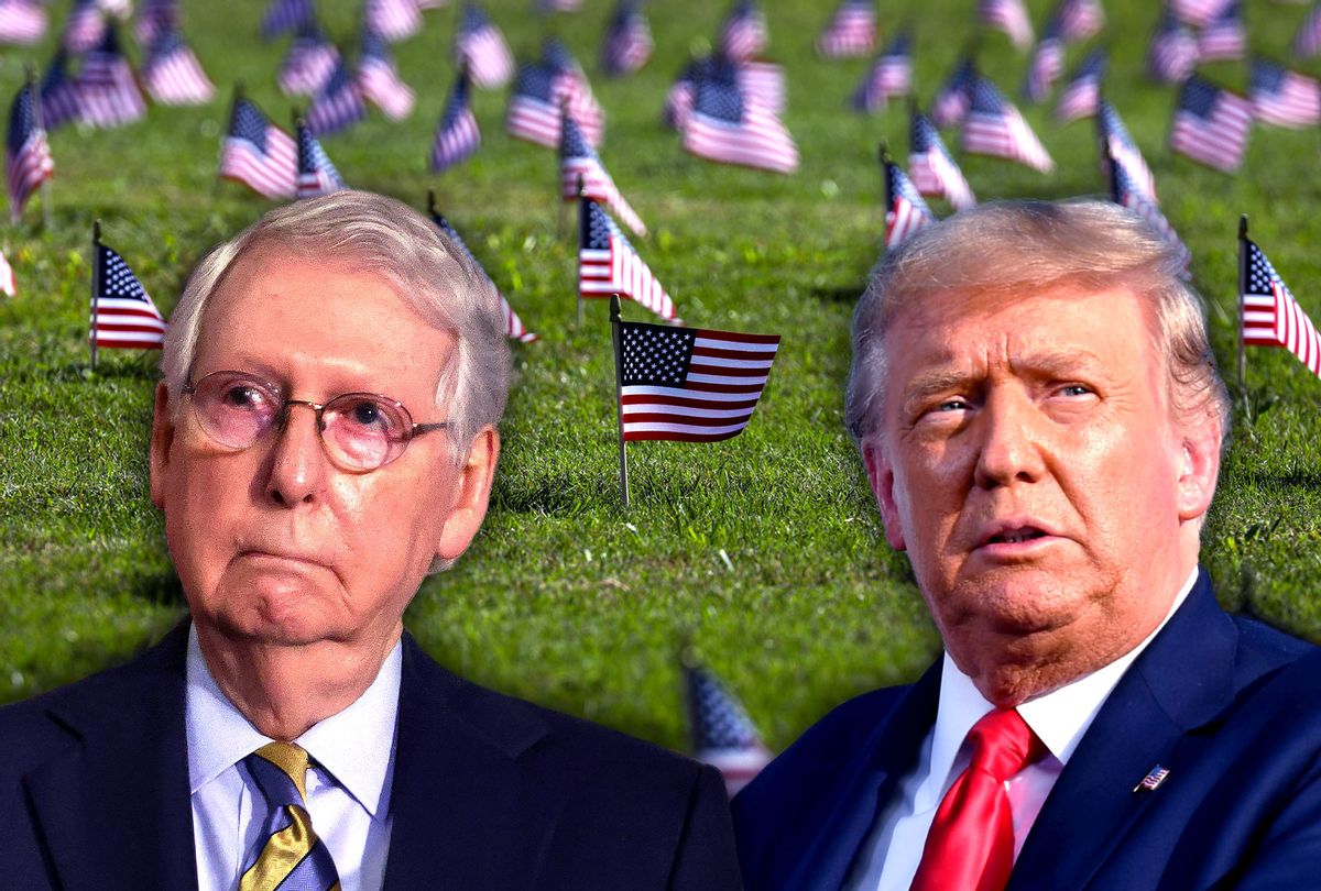 Mitch McConnell, Donald Trump and the Covid Memorial Project (Photo illustration by Salon/Getty Images)