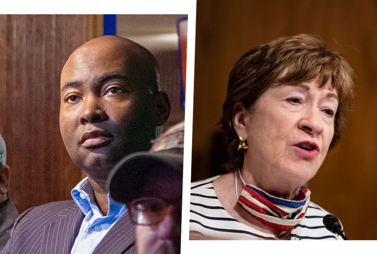 Jamie Harrison and Susan Collins (Photo illustration by Salon/Getty Images)