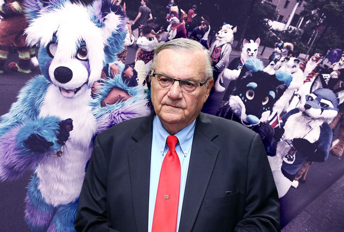 Former Maricopa County Sheriff Joe Arpaio | Participants, or furries, as they prefer to be called, attend a march on the second day of the 2016 Eurofurence furries gathering on August 18, 2016 in Berlin, Germany (Photo illustration by Salon/Getty Images)