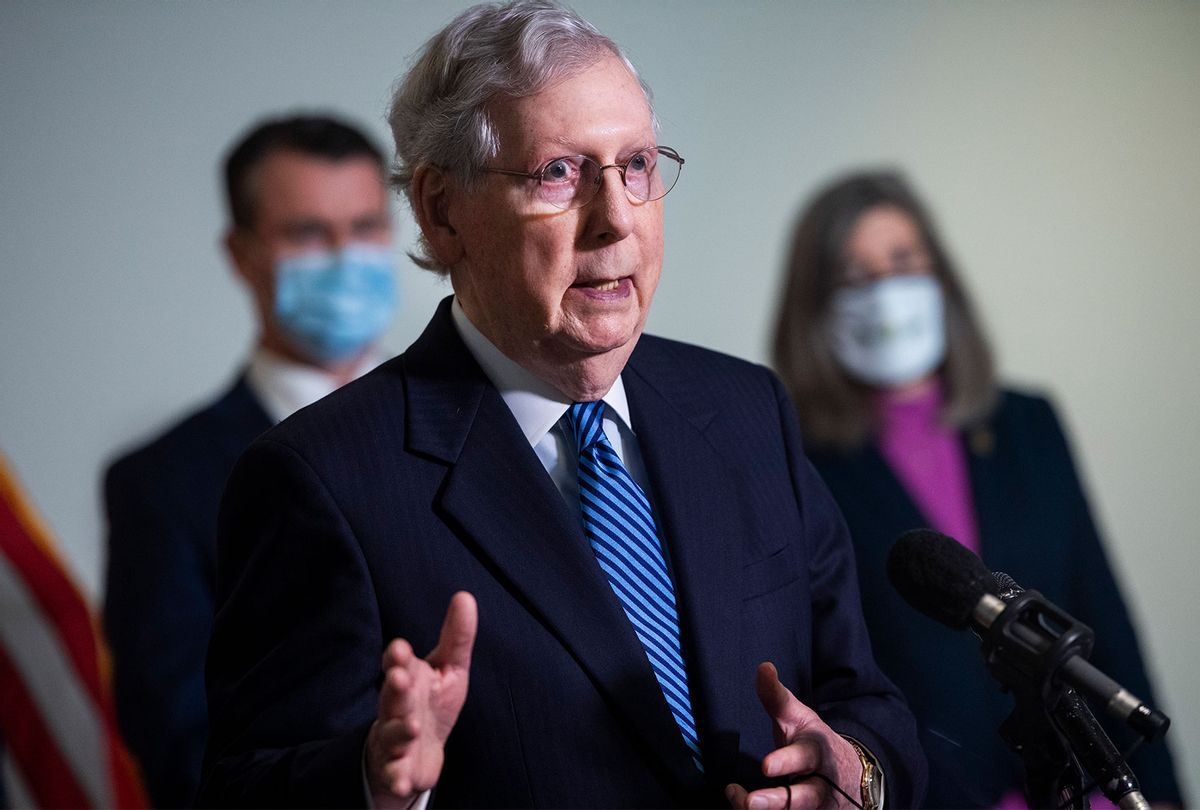 Senate Majority Leader Mitch McConnell, R-Ky., conducts a news conference after the Senate Republican Policy luncheon in Hart Building on Tuesday, September 15, 2020. (Tom Williams/CQ-Roll Call, Inc via Getty Images)